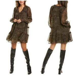 Walter Baker Gabriella Mini Dress Nala Leopard Animal Print Tiered Ruffle Small